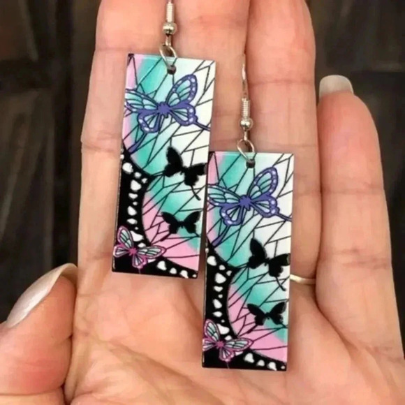 Retro Pop Asian Anime Style Rectangle Resin Earrings 4 NWT - Picture 1 of 3